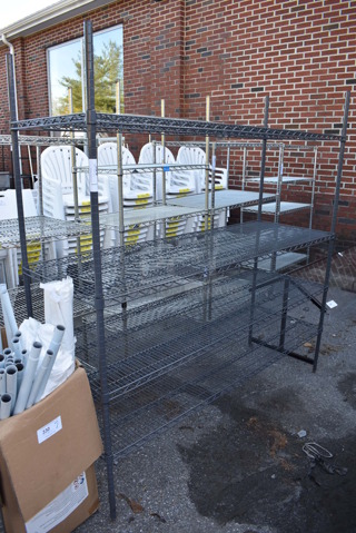 Gray Finish 4 Tier Wire Shelving Unit. BUYER MUST DISMANTLE. PCI CANNOT DISMANTLE FOR SHIPPING. PLEASE CONSIDER FREIGHT CHARGES. 72x24x75