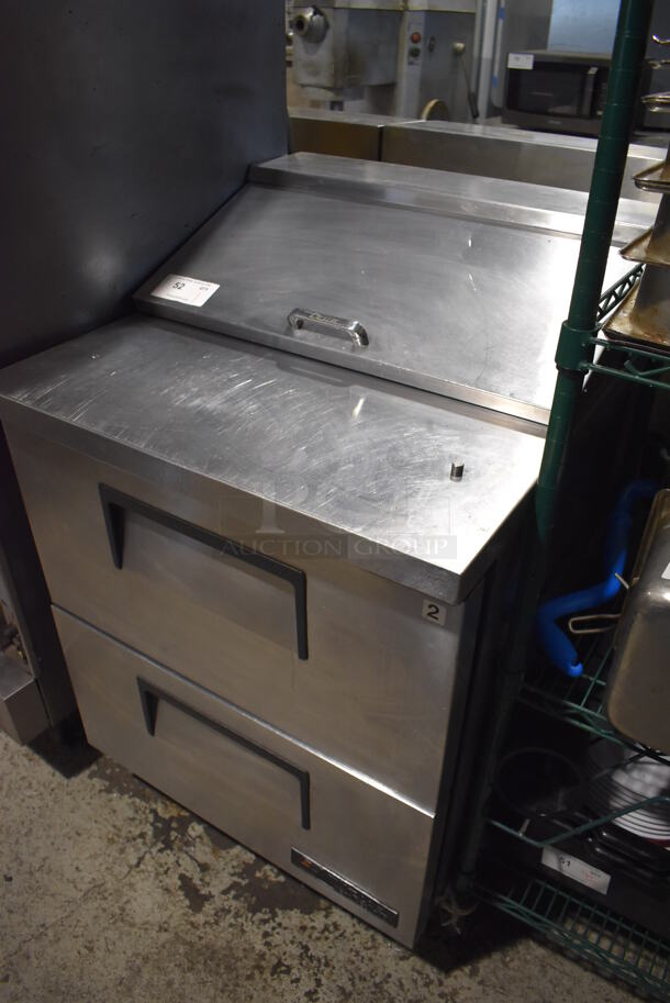 2014 True TSSU-27-08D-2 Stainless Steel Commercial Sandwich Salad Prep Table Bain Marie Mega Top w/ 2 Drawers on Commercial Casters. 115 Volts, 1 Phase. 27.5x30x43. Tested and Working! - Image 3 of 7
