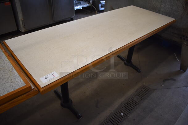 Dining Height Table on 2 Black Straight Leg Table Bases. 72x28x30
