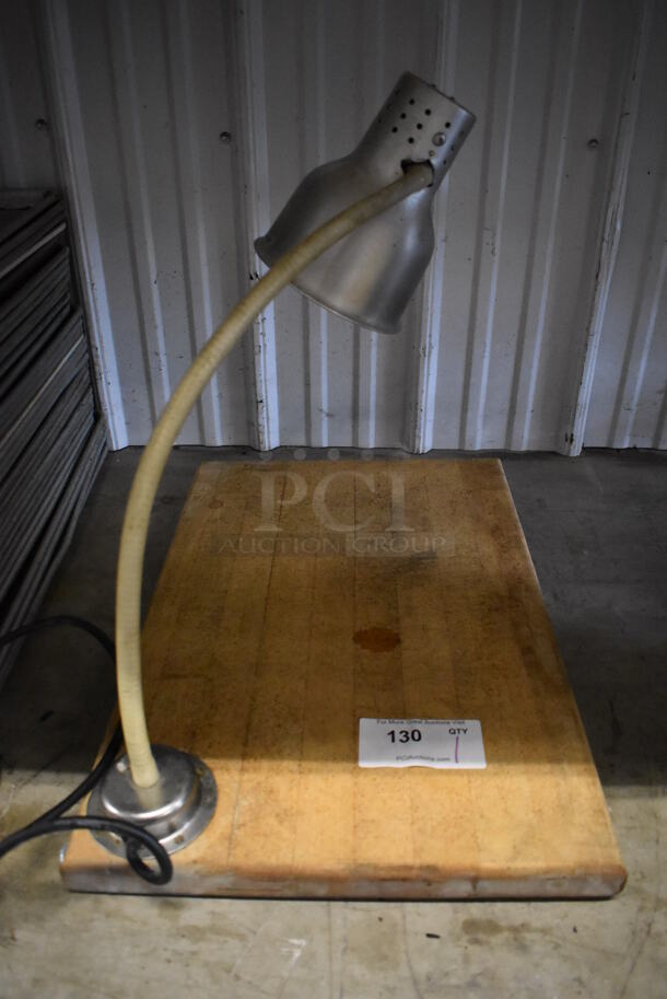 Butcher Station w/ Butcher Block Countertop w/ Metal Commercial Warming Lamp. 115 Volts, 1 Phase. 16x24x18. Tested and Working! - Image 1 of 5