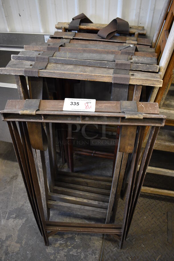 8 Various Wooden Serving Tray Stands. Includes 20x4x34. 8 Times Your Bid!