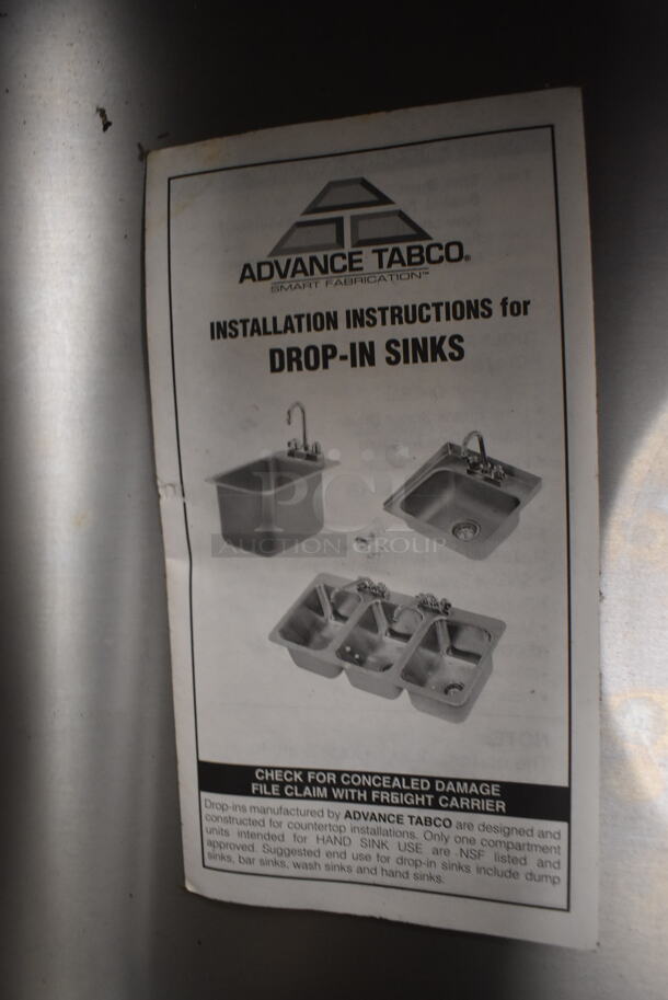 Advance Tabco Stainless Steel 2 Bay Drop In Sink. 45x21x8. Bays 20x16x8 - Image 4 of 5