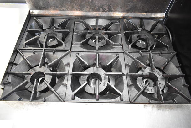 Tri-Star Stainless Steel Commercial Natural Gas Powered 6 Burner Range w/ Convection Oven and Back Splash.  - Image 2 of 6