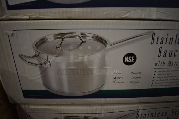 3 BRAND NEW IN BOX! Update SSP-10 Stainless Steel 10 Quart Sauce Pot w/ Lid. 22x12x6. 3 Times Your Bid!
