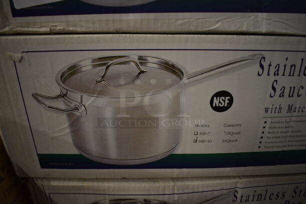 3 BRAND NEW IN BOX! Update SSP-10 Stainless Steel 10 Quart Sauce Pot w/ Lid. 22x12x6. 3 Times Your Bid! - Image 1 of 4