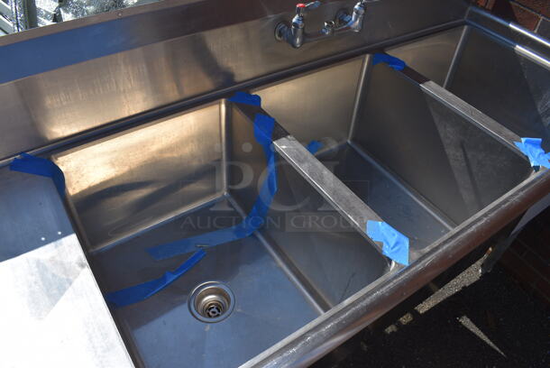 Stainless Steel Commercial 3 Bay Sink w/ Dual Drainboards and Handles. 79x30x43. Bays 18x24x14. Drainboards 16x26x1 - Image 3 of 6
