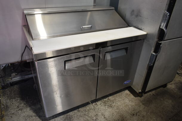 2020 Atosa MSF8302GR Stainless Steel Commercial Sandwich Salad Prep Table Bain Marie Mega Top w/ 12 Stainless Steel 1/6 Size Drop In Bins on Commercial Casters. 115 Volts, 1 Phase. Tested and Working!