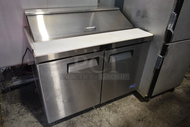2020 Atosa MSF8302GR Stainless Steel Commercial Sandwich Salad Prep Table Bain Marie Mega Top w/ 12 Stainless Steel 1/6 Size Drop In Bins on Commercial Casters. 115 Volts, 1 Phase. Tested and Working! - Image 1 of 7