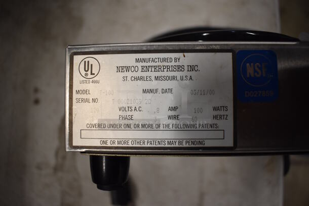 Newco T-100 Stainless Steel Commercial Countertop Single Burner Coffee Pot Warmer. 120 Volts, 1 Phase. 7x7x3.5. Tested and Working! - Image 4 of 4
