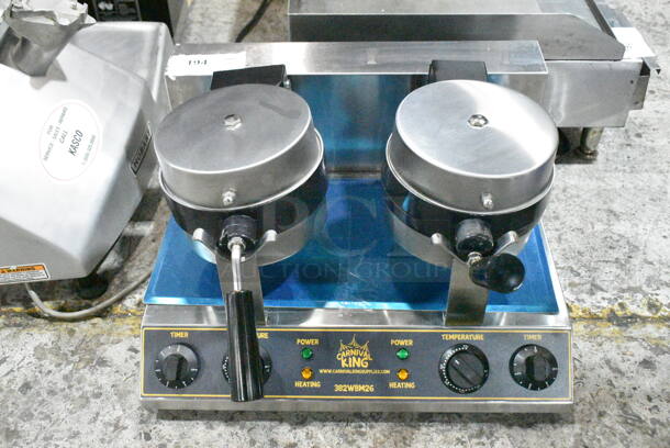 BRAND NEW SCRATCH AND DENT! 2023 Carnival King 382WBM26 Stainless Steel Non-Stick Double Belgian Waffle Maker with Timers. 120 Volts, 1 Phase. Tested and Working! - Image 3 of 8