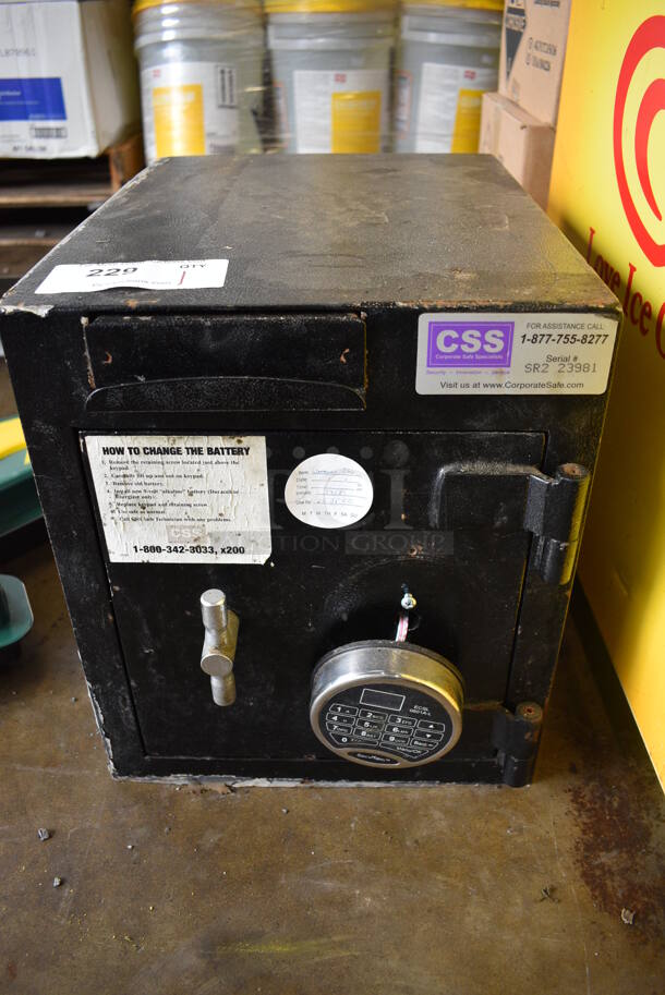 Corporate Safe Specialists Black Metal Single Compartment Safe. Does Not Come w/ Combination. 13x18x15 - Image 1 of 5
