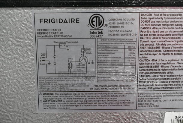 Frigidaire EFR780-6COM Cooler w/ Freezer. 115 Volts, 1 Phase. Cannot Test Due To Cut Power Cord - Image 7 of 7