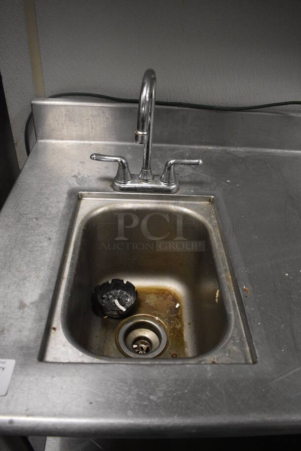 Stainless Steel Commercial Table w/ Sink Basin, Faucet, Handles, Back Splash, 2 Drawers, Undershelf and Mounted Commercial Can Opener. 120x30x39. Bay 10x14x10. BUYER MUST REMOVE. (kitchen) - Image 6 of 7