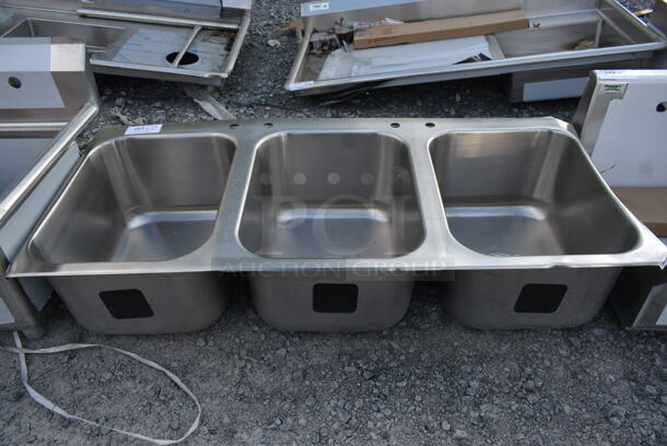 BRAND NEW SCRATCH AND DENT! Stainless Steel 3 Bay Drop In Sink. Bays 24x21.5x8