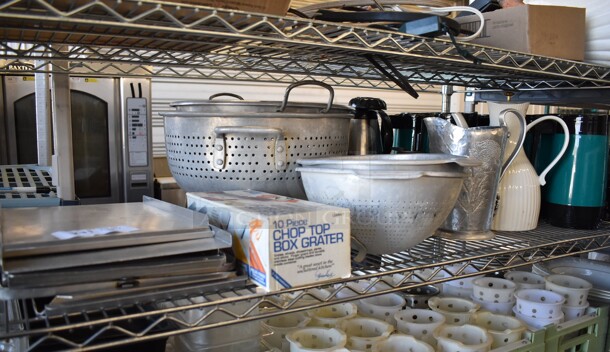 ALL ONE MONEY! Tier Lot of Various Items Including Metal Colanders, Coffee Urns and Metal Pieces