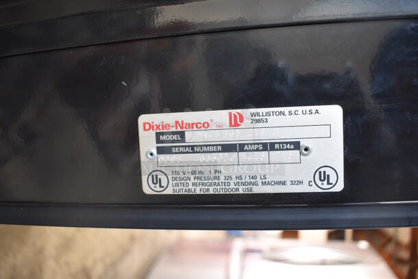 Dixie-Narco DNCB 368 / 216-8 Metal Commercial Canned Drink Vending Machine w/ Change Acceptor. Lock Has Been Drilled Out. 115 Volts, 1 Phase. 36x27x73. Tested and Powers On But Does Not Get Cold - Image 5 of 6