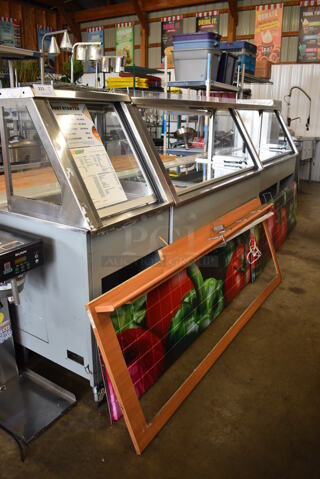 Duke Stainless Steel Commercial Subway Sandwich Make Line Prep Line w/ Lowering Sneeze Guards. 146x38x58