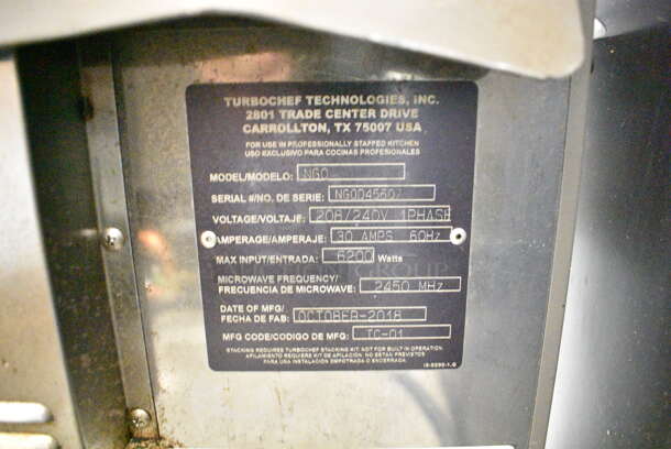 2018 Turbochef NGO Metal Commercial Countertop Electric Powered Rapid Cook Oven. 208/240 Volts, 1 Phase. - Image 3 of 3