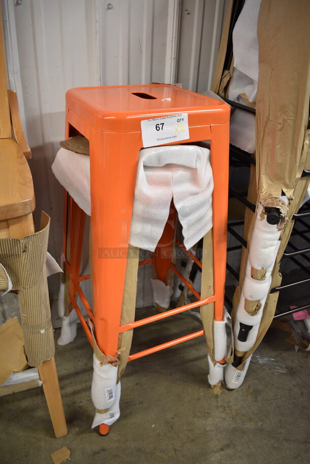 2 BRAND NEW SCRATCH AND DENT! Lancaster Table & Seating 164BMBKLSORN Alloy Series Amber Orange Outdoor Backless Barstool. 2 Times Your Bid! - Image 3 of 5