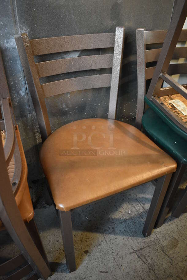 5 Brown Metal Dining Chairs w/ Tan Seat Cushion. 17x16x32. 5 Times Your Bid! - Image 2 of 5