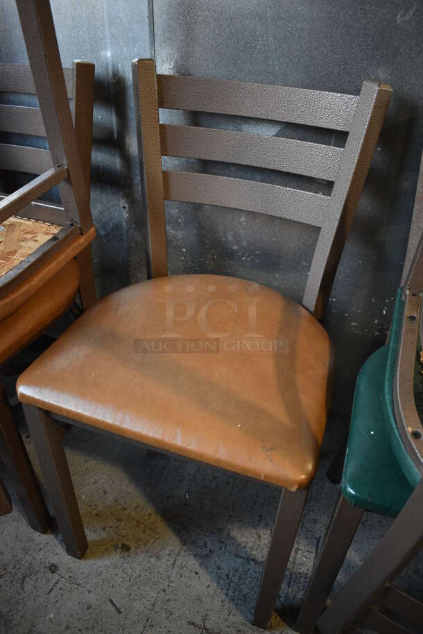 5 Brown Metal Dining Chairs w/ Tan Seat Cushion. 17x16x32. 5 Times Your Bid! - Image 3 of 5