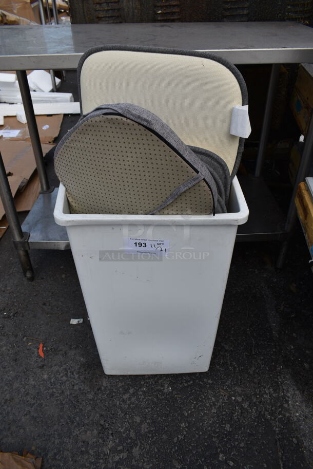 ALL ONE MONEY! Lot of White Poly Trash Can w/ Seat Cushions.