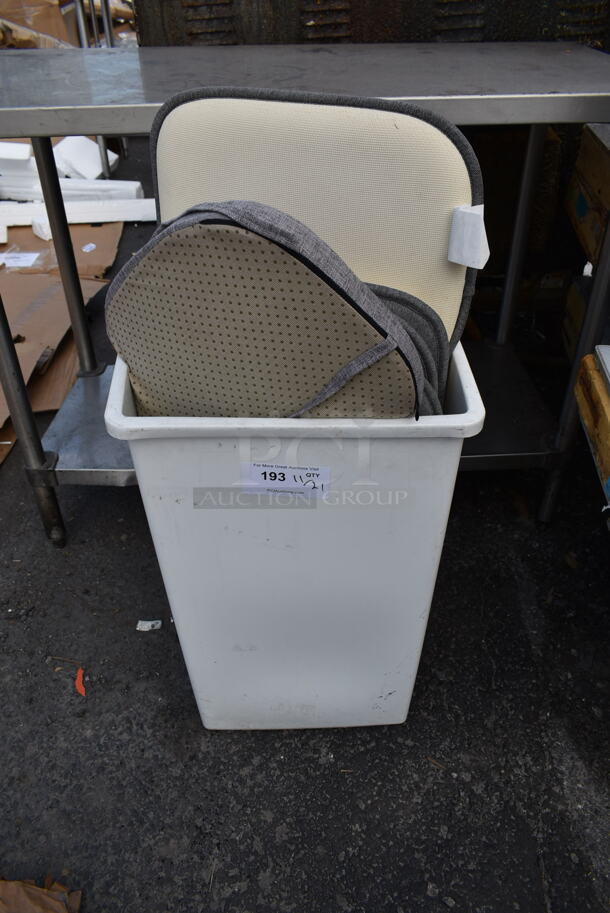 ALL ONE MONEY! Lot of White Poly Trash Can w/ Seat Cushions. - Image 1 of 3