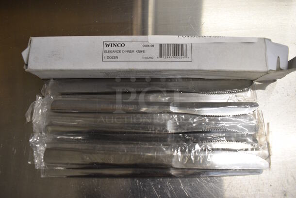 12 BRAND NEW IN BOX! Winco 0004-08 Stainless Steel Elegance Dinner Knives. 8