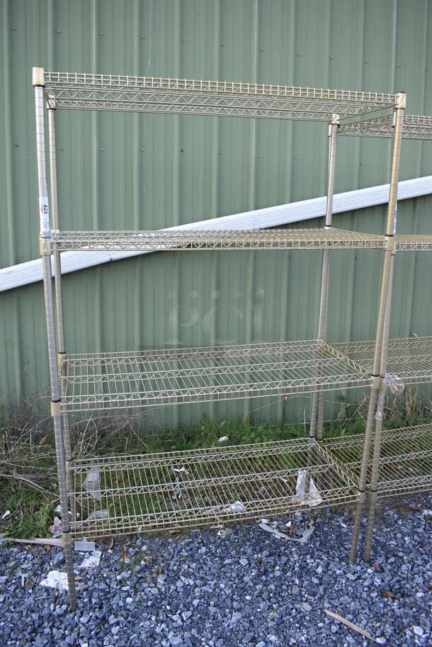 Gold Finish 4 Tier Wire Shelving Unit. BUYER MUST DISMANTLE. PCI CANNOT DISMANTLE FOR SHIPPING. PLEASE CONSIDER FREIGHT CHARGES. 48x21x75 - Image 2 of 3