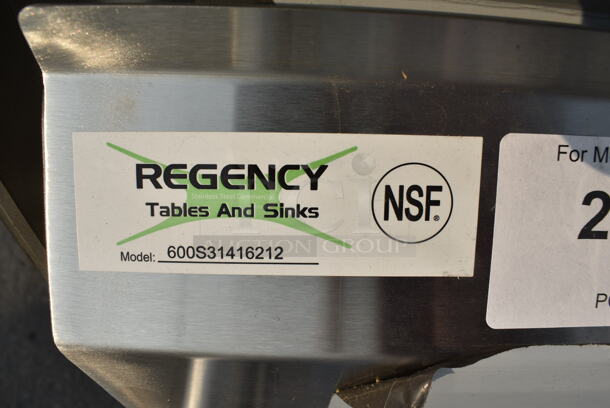 BRAND NEW SCRATCH AND DENT! Regency 600S31416212 70" 16 Gauge Stainless Steel Three Compartment Sink with Galvanized Steel Legs and Two Drainboards - 14" x 16" x 12" Bowls - Image 9 of 9