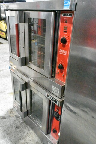 2 Vulcan VC6GD-SEFCAM5 Stainless Steel Commercial Natural Gas Powered Full Size Convection Oven w/ View Through Doors, Metal Oven Racks and Thermostatic Controls. 2 Times Your Bid!