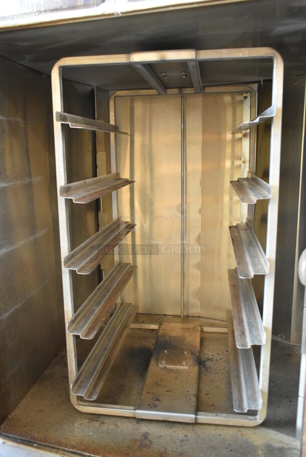 Baxter Stainless Steel Commercial Electric Powered Mini Rotating Rack Oven w/ Lower Double Pan Rack on Commercial Casters. 240 Volts, 3 Phase.  - Image 5 of 7