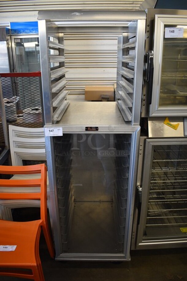 Lockwood Metal Commercial Enclosed Pan Transport Rack w/ Half Size View Through Door on Commercial Casters. 23x30x71