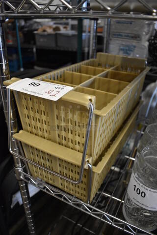 ALL ONE MONEY! Lot of 2 Yellow / Tan Poly Silverware Caddies! 8x18x8