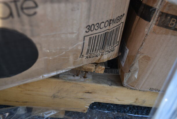PALLET LOT of 12 BRAND NEW Boxes Including 3 Box 303COPMBP7 Acopa 7 1/4" Matte Black Stoneware Coupe Plate - 36/Case, 50016W Choice 16 oz. White Poly Paper Hot Cup - 1000/Case, C57PST1 Dart ClearSeal Hinged Lid Plastic Container 6" x 5 13/16" x 3" - 500/Case, 190H10LVS12OZ 10 Lane Universal Gravity Feed Bottle Organizer for 12 oz. to 16 oz. Bottles with Low Rings. 12 Times Your Bid!  - Image 6 of 12