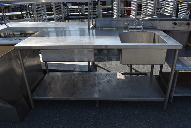 Stainless Steel Table w/ Sink Basin, Faucet, Handles, Drawer and Under Shelf. 72x30x36.5. Bay 20x20x10