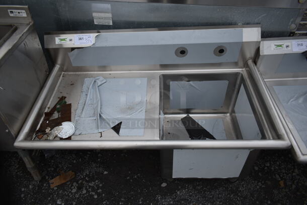 BRAND NEW SCRATCH AND DENT! Regency 600S1181824 LFT Stainless Steel Commercial Single Bay Sink w/ Left Side Drain Board. No Legs Bay 18x18. Drain Board 22x20