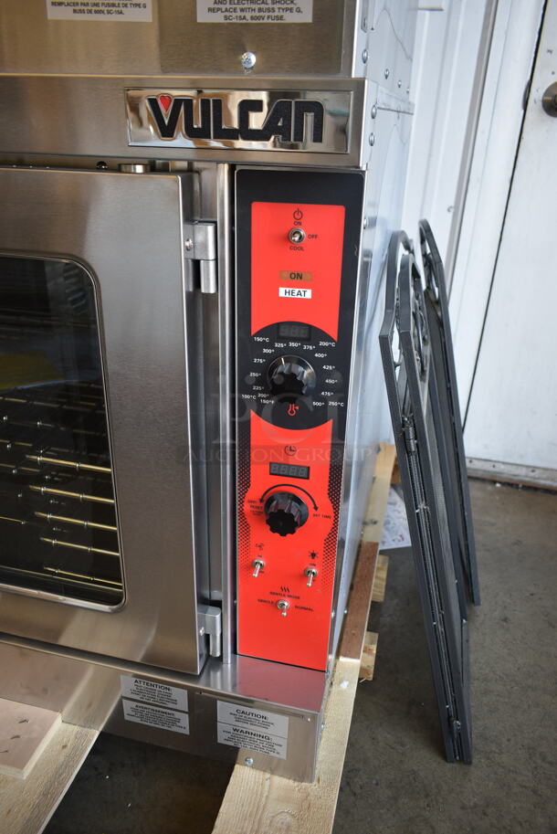 2 BRAND NEW SCRATCH AND DENT! Vulcan VC5ED ENERGY STAR Stainless Steel Commercial Electric Powered Full Size Convection Oven w/ View Through Doors, Metal Oven Racks and Thermostatic Controls. 208 Volts, 1/3 Phase. 2 Times Your Bid! - Image 5 of 9