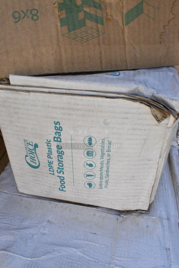 23 BRAND NEW Boxes Including 130CLFKSNH Choice Clear Heavy Weight Wrapped Plastic Cutlery Pack with Napkin - 500/Case, 394345LNoble NexGen Powder-Free Disposable Black Hybrid 3 Mil Thick Gloves - Large - 1000/Case, 394345L Noble NexGen Powder-Free Disposable Black Hybrid 3 Mil Thick Gloves - Large - 1000/Case, 433NACHOL Carnival King Large Two Compartment Plastic Nacho Tray - 500/Case, 433W20SHBGC Choice 20 lb. Shorty White Paper Bag - 500/Case, 245CPB10WHTPRINT Choice 10" x 10" x 2" White Corrugated Pizza Box - 50/Case. 23 Times Your Bid!  - Image 5 of 12