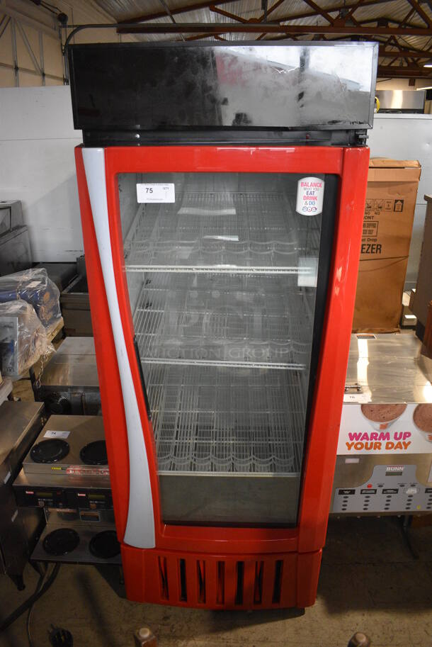 True Model GDM-26 Metal Commercial Single Door Reach In Cooler Merchandiser w/ Poly Coated Racks. 115 Volts, 1 Phase. 30x31x78. Tested and Working!