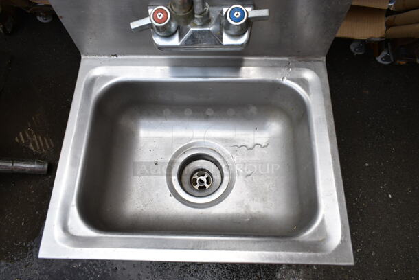 Stainless Steel Commercial Single Bay Wall Mount Sink w/ Faucet and Handles.  - Image 3 of 4