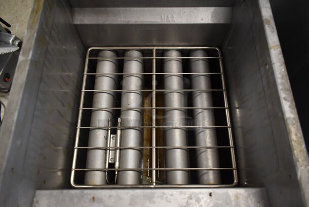 2021 Standard Range SR-F4-LP Stainless Steel Commercial Floor Style Propane Gas Powered Deep Fat Fryer w/ 2 Metal Fry Baskets. 120,000 BTU.  - Image 3 of 6