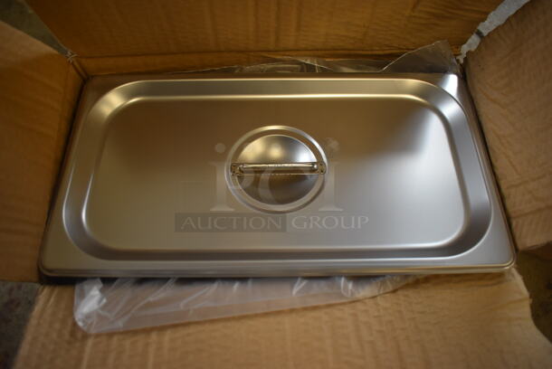 12 BRAND NEW IN BOX! Winco SPSCT Stainless Steel 1/3 Size Drop In Bin Lids. 12 Times Your Bid!