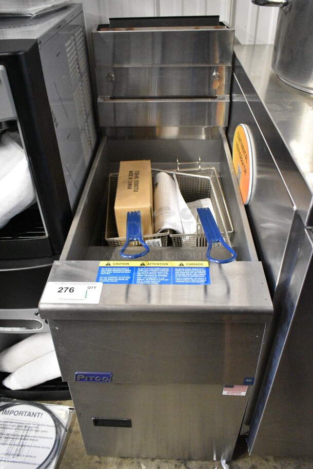 BRAND NEW SCRATCH AND DENT! 2024 Pitco Frialator SG14 Stainless Steel Commercial Floor Style Natural Gas 40-50 lb Deep Fat Fryer w/ 2 Metal Fry Baskets. 110,000 BTU - Image 2 of 11