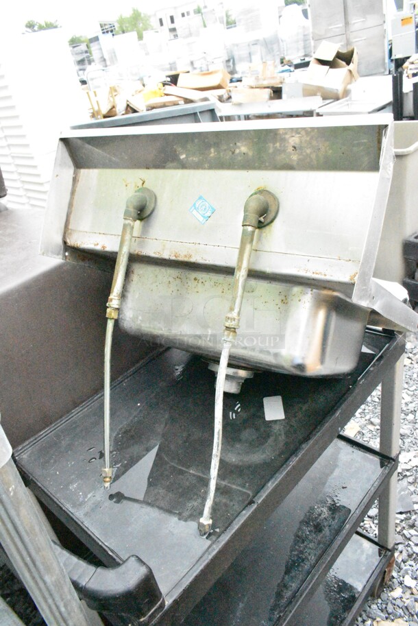 Stainless Steel Single Bay Wall Mount Sink w/ Faucet and Handles.  - Image 6 of 6
