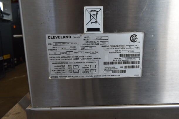 2014 Cleveland KGT-6-T Stainless Steel Commercial Natural Gas Powered Floor Style 6 Gallon Tilting Steam Kettle. 34,000 BTU.  - Image 5 of 9