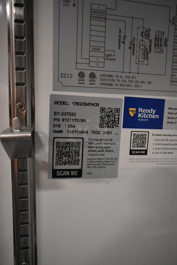 BRAND NEW SCRATCH AND DENT! 2024 Avantco 178GDS47HCB Metal Commercial Black Sliding Glass Door Merchandiser Refrigerator with LED Lighting and Poly Coated Racks on Commercial Casters. 115 Volts, 1 Phase. Tested and Working! - Image 7 of 7