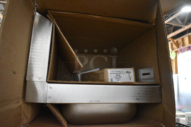 BRAND NEW IN BOX! Stainless Steel Commercial Single Bay Wall Mount Sink w/ Mount Bar, Faucet and Handles. 17x15x13 - Image 4 of 5