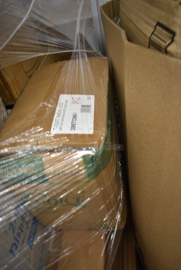 PALLET LOT of 20 BRAND NEW Boxes Including 966UPWIDEB OneUp by Choice White 1-Ply Wide Interfold 6 1/2" x 8 1/2" Dispenser Napkin - 6000/Case, 2 Box 5001RT800B Lavex 8" White Hardwound Paper Towel, 800 Feet / Roll - 6/Case, 5014046XXH Lavex Pro 45 Gallon 3 Mil 40" x 46" Low Density Heavy-Duty Industrial Contractor Black Trash Bag / Can Liner - 50/Case, 395TO961 EcoChoice 9" x 6" x 3" Compostable Sugarcane / Bagasse 1 Compartment Take-Out Container - 200/Case, Noble Small Gloves, Choice 10 oz Double Wall Paper Hot Cups, 150XLFFBAG Carnival King 6" x 3/4" x 6 1/2" Sandwich / Extra Large French Fry Bag - 2000/Case, P9812 Pactiv ClearView Smart Lock Caterware, 127DM16BULK Choice 16 oz. Ultra Clear PET Plastic Round Deli Container - 500/Case. 20 Times Your Bid! - Image 4 of 11