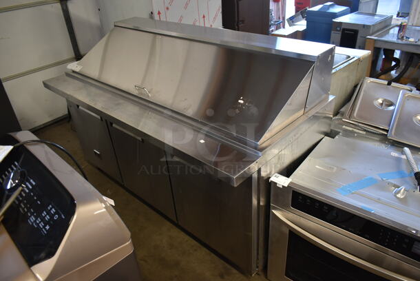 Kelvinator KCMT70.30-HC Stainless Steel Commercial Sandwich Salad Prep Table Bain Marie Mega Top on Commercial Casters. 115 Volts, 1 Phase. Tested and Powers On But Does Not Get Cold